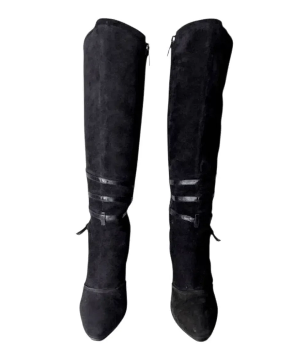 BRUNO MAGLI Black Suede Buckled Over The Knee Boot Size 40 (US Size 10)